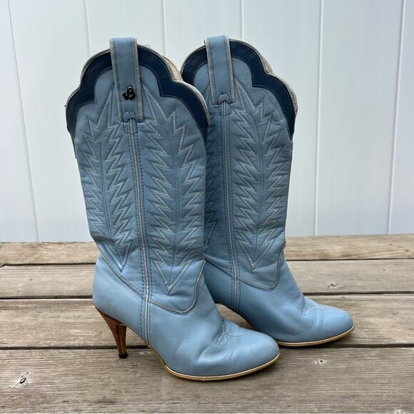 Vintage Jeenz Bootz Stiletto Heel Blue Cowgirl Western Boots 6 1/2 M - Picture 1 of 12